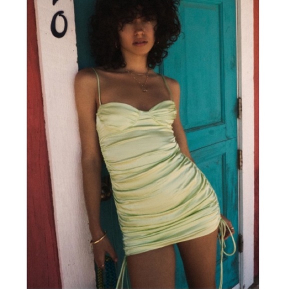 Zara Lime green Satin ruched dress size L - Picture 5 of 13